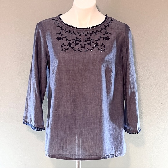 Talbots medium petite blue linen casual woven top - Picture 1 of 7